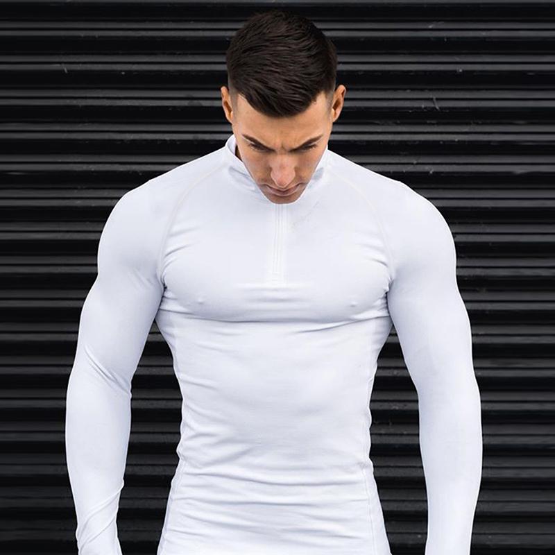 Muscleguys Compression Tights Quick Dry Polo Shirts Mens Fitness Long Sleeve Polos Running Training Jogging Tops Gym Bodybuilding Rashgard