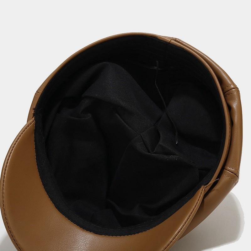 Korean Style Pu Leather Beret Hat For Women Winter Casual Sun Protection Fashion Accessory