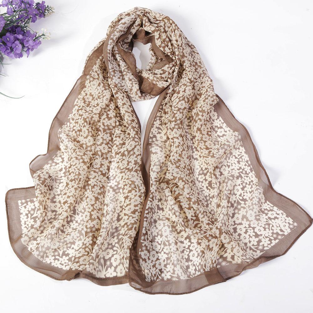 Fashion Chiffon Scarf Floral Long Soft Silky Georgette Shawl Beach Kerchief Scarves Female Foulard  Head Raps Scarf For Women
