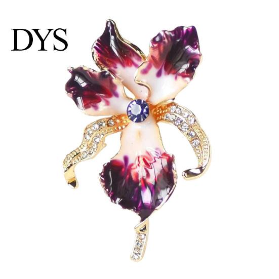 3D Floral Pin Brooch Three-Dimensional Iris Flower Design Lightweight Alloy with Cubic Zirconia Golden-Plated Edging Suit Coat Dress Scarf Sweater