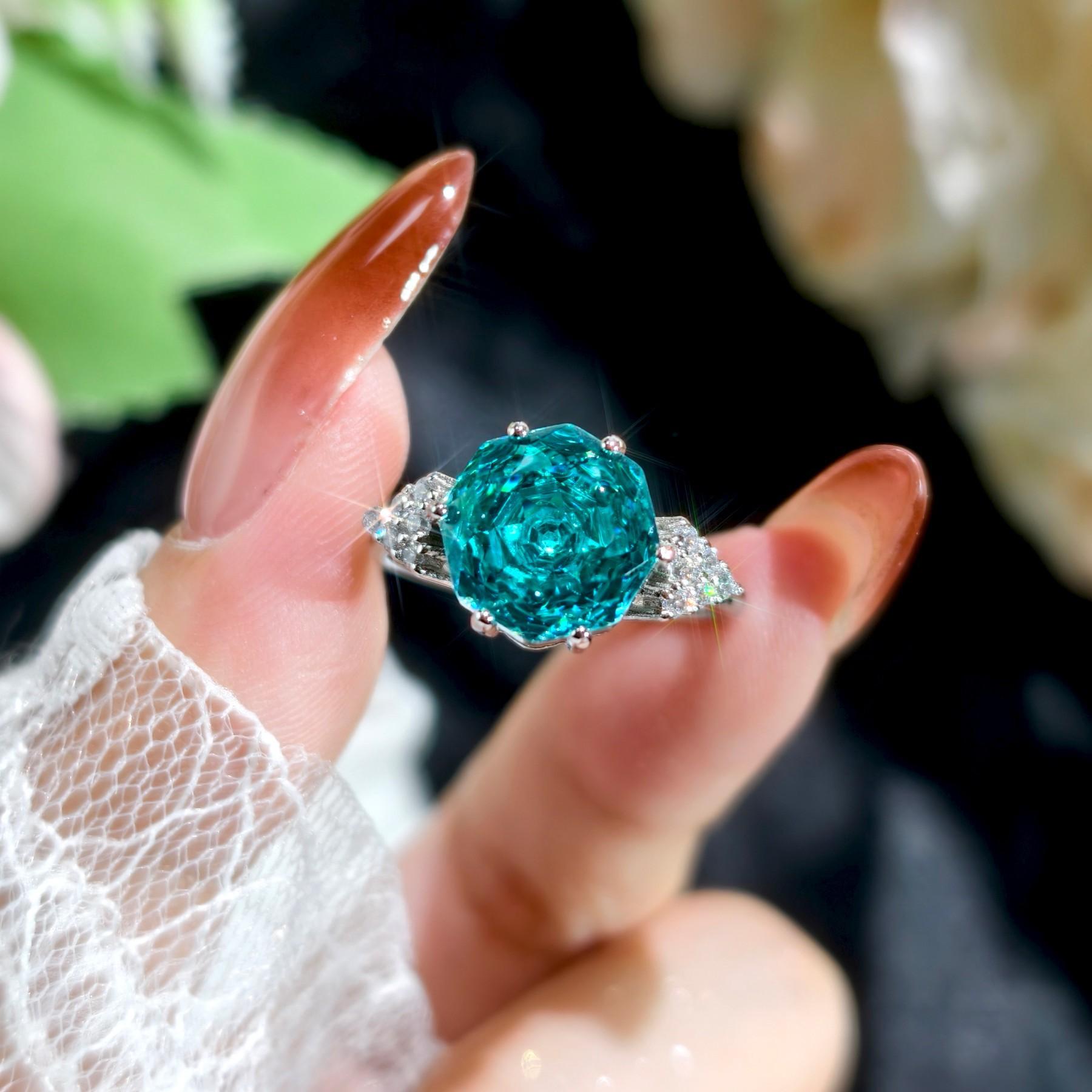 Rose Cut, Para Green Octagon Zircon Necklace Pendant, Open Ring Stud Earrings Bracelet 2026