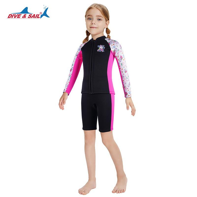 Kids 2.5mm Neoprene Wetsuit Set Long Sleeve Separate Snorkeling Swimming Surfing Diving Training Warmth