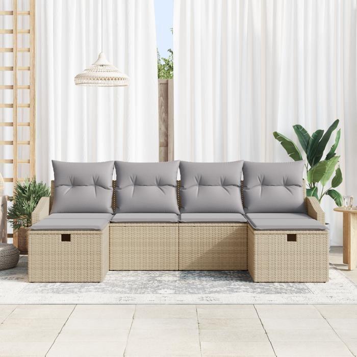 VidaXL Ensemble de Canapé de Jardin 6 Pièces avec Coussins Beige Rattan Poly 3359319