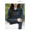 Women S Lapel Long Sleeve Cardigan Sweater Korean Style Solid Color