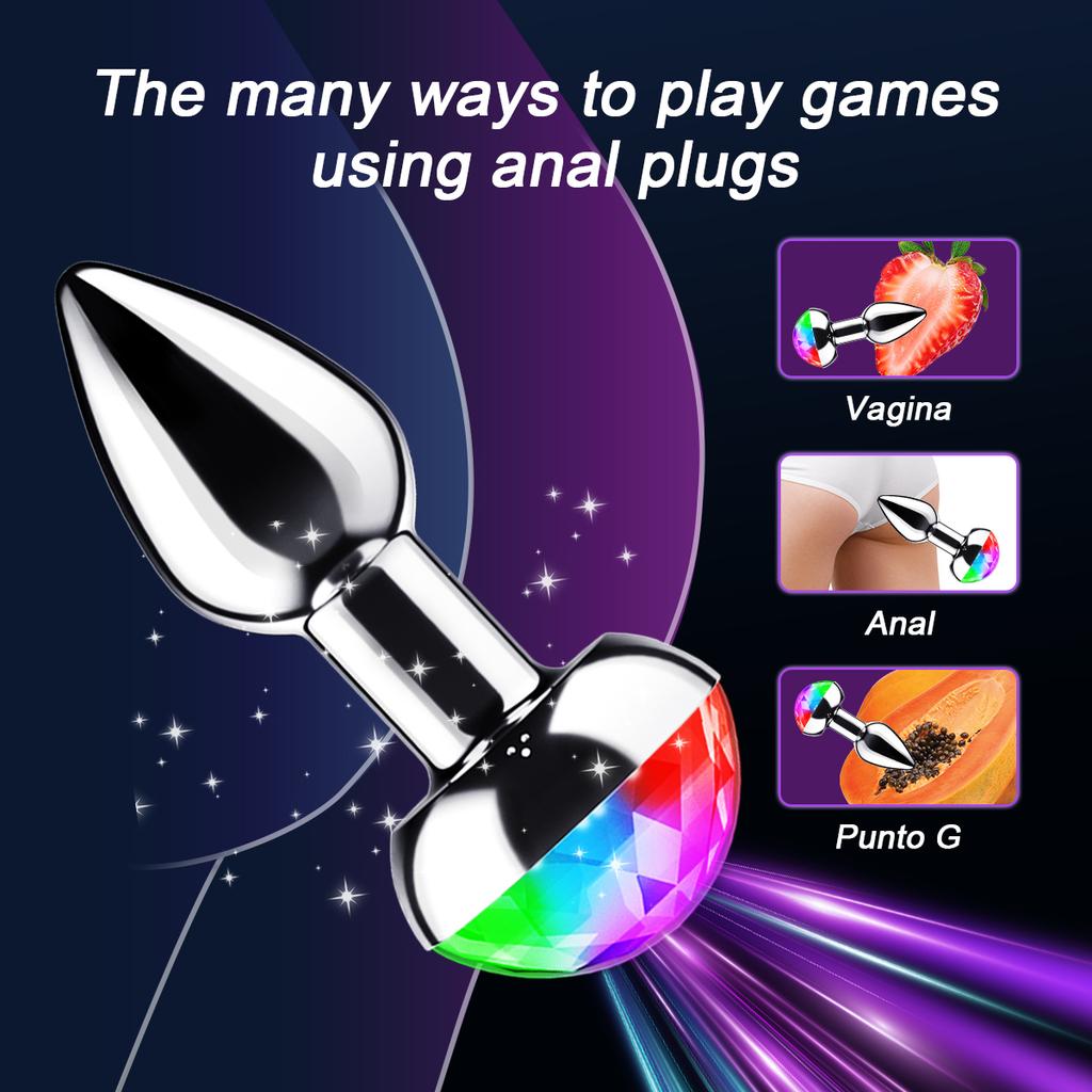 Stemmestyring Analkontakt Vibrator APP Trådløs Kontroll Kvinnelig Vagina Masturbator Butt Plugg LED Fargerikt Lys Sexleketøy for Kvinner