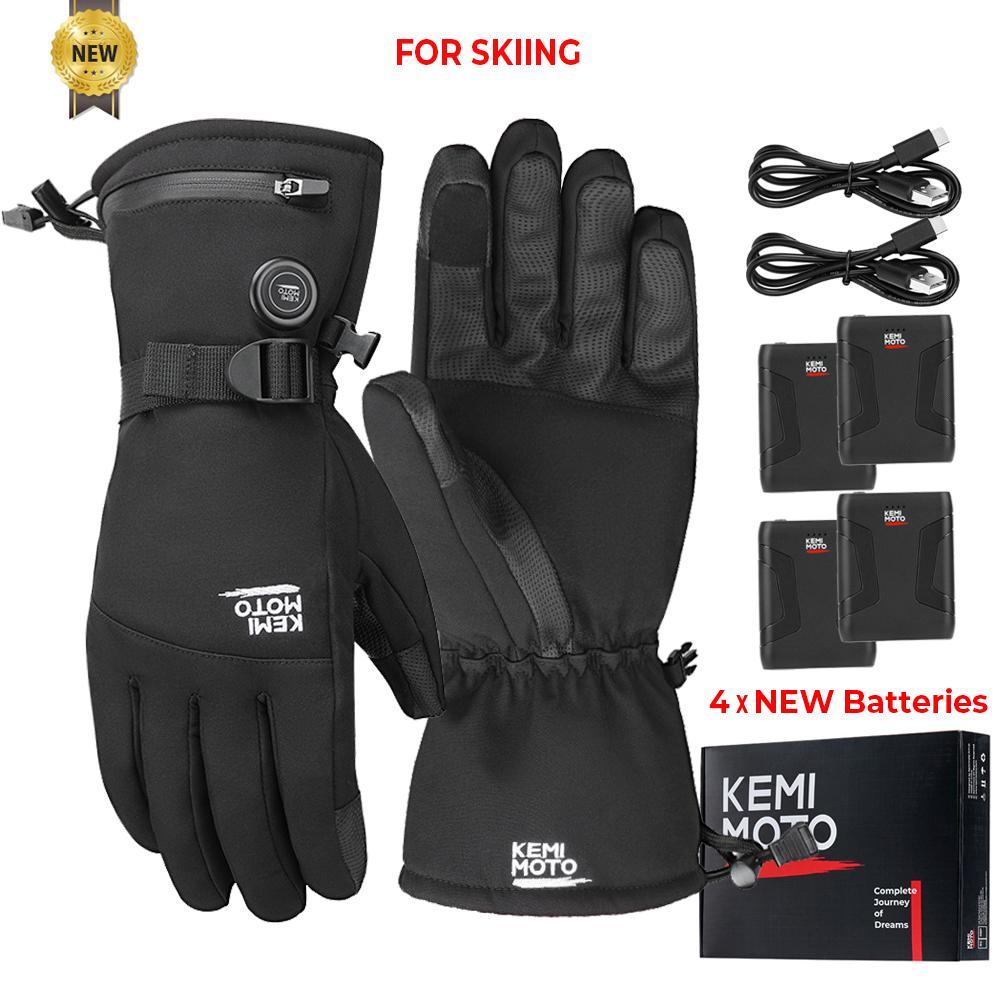 KEMIMOTO Heated Gloves For Snowmobile Winter Moto Heated Gloves Warm Waterproof Rechargeable Heating Thermal Gloves Outdoor UTV