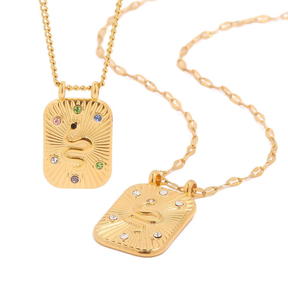 European-American Retro Stainless Steel Snake Pendant Necklace with Cubic Zirconia