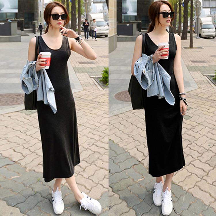 2025 Korean Style A-Line Sleeveless Summer Dress - Spaghetti Strap Mid-Length Women's Clothing
