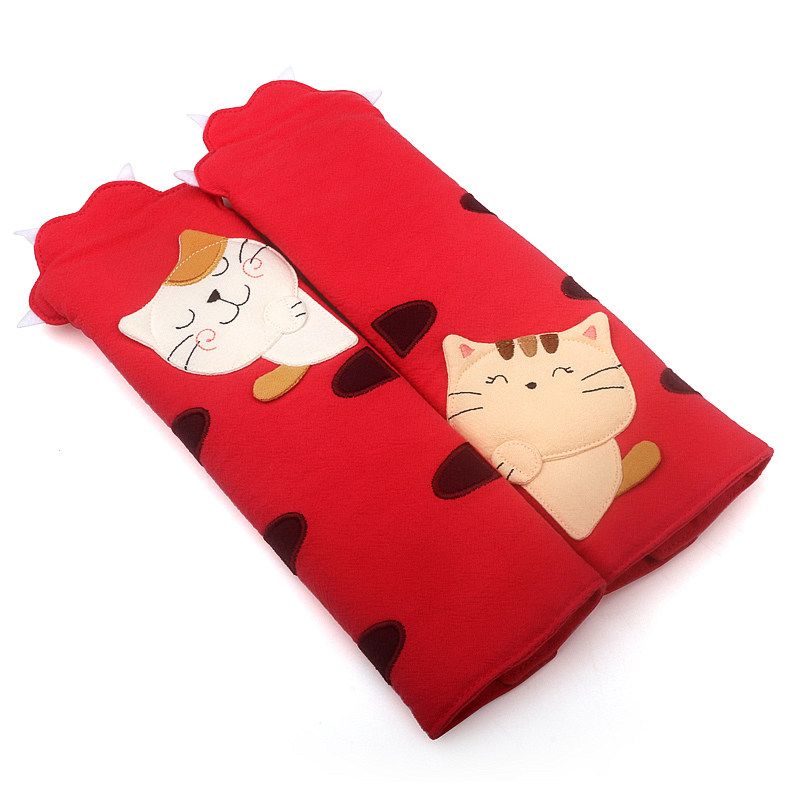 

Kine Cat New Model Brother Cat Car Seat Belt Shoulder Pad Cotton Cartoon Cat Seat Belt Accessories for Women Couple Cat (Red, Set of Two)