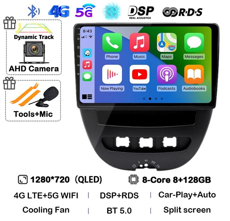 Android 14 Carplay Auto Car Radio For Peugeot 107 Toyota Aygo Citroen C1 2005 - 2014 Head Unit Stereo Multimedia Player GPS WIFI