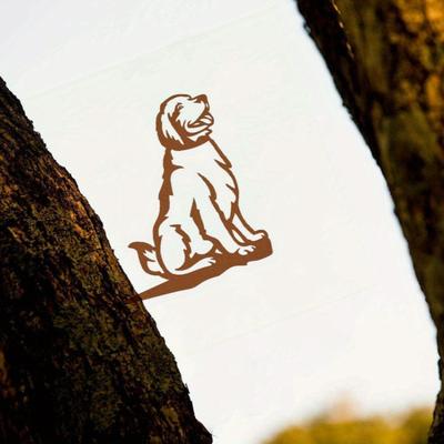 1pc Charming Metal Golden Retriever Silhouette Puppy Dog Sign Cutout - Rustic Outdoor Home & Garden Decor. Housewarming Gift
