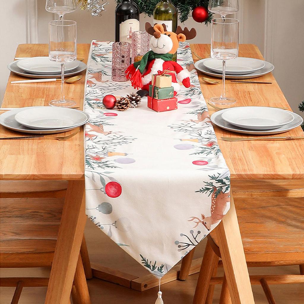 Super Soft Digital Printed Tassel Table Runner Christmas Style Festive Atmosphere Christmas Printed Table Runner