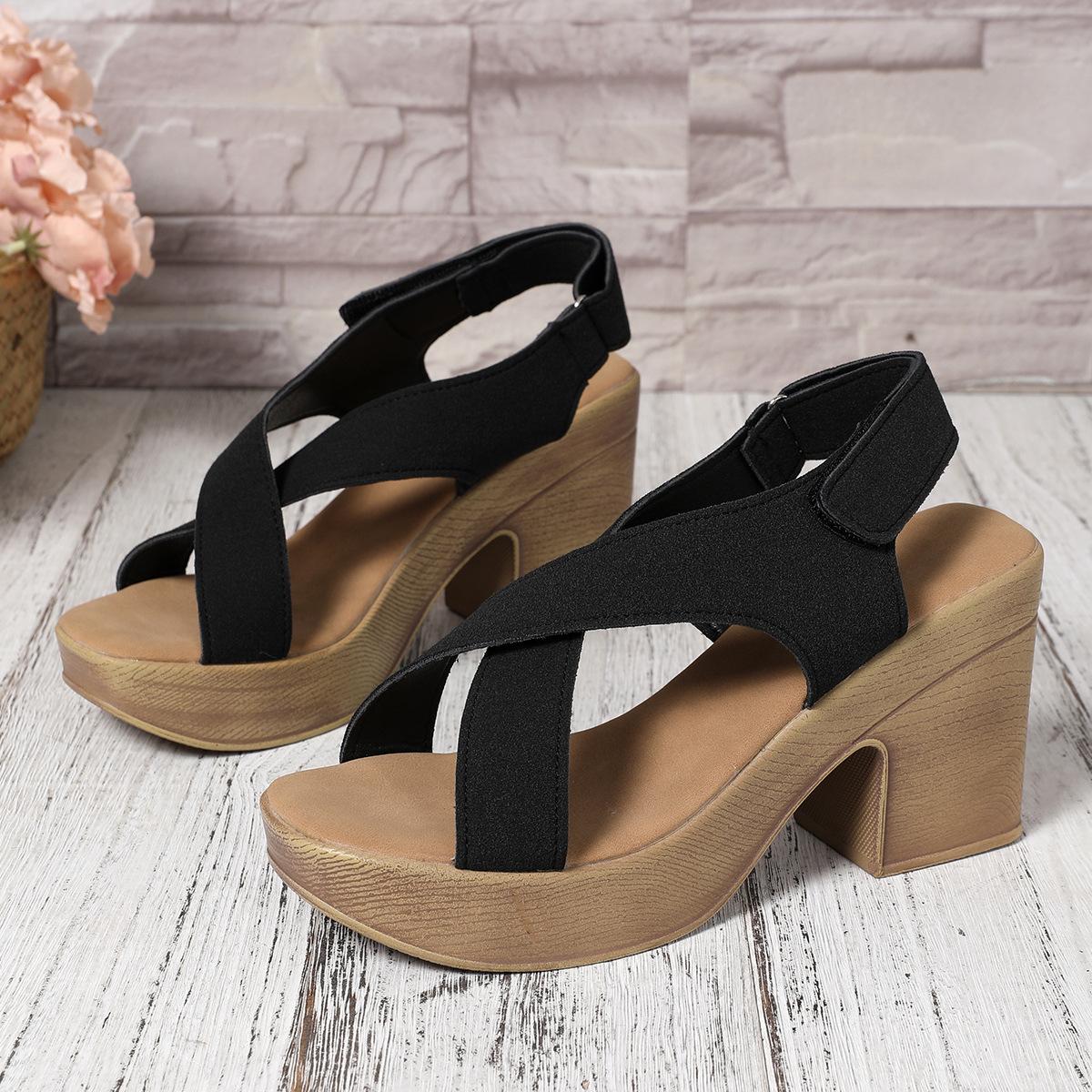 

Retro thick-soled thick-heeled fish-mouth sandals for women s 2025 summer new fashion cross-strap open-toed waterproof table high-heeled sandals 42 чёрный
