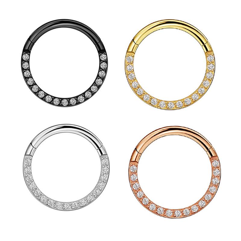 Copper-Inlaid Zircon & Stainless Steel Nose Hoop - Seamless Body Piercing Jewelry