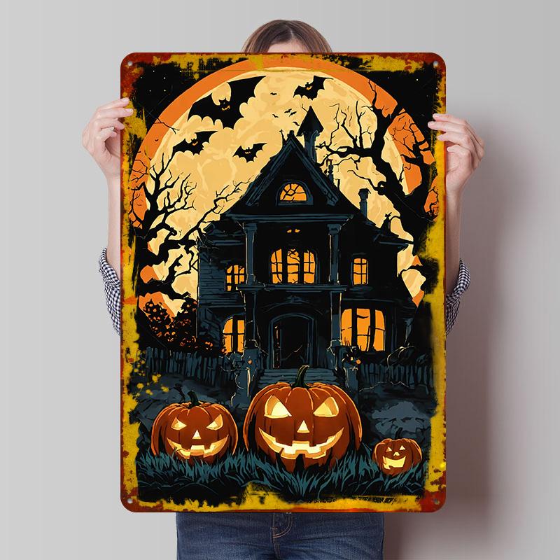 

Halloween Haunted House Tinplate Poster Customized Wall Art Vintage Retro Metal Signs for Home Decor Coffee Bar Accessories Room 7.9x11.8In(20x30cm)