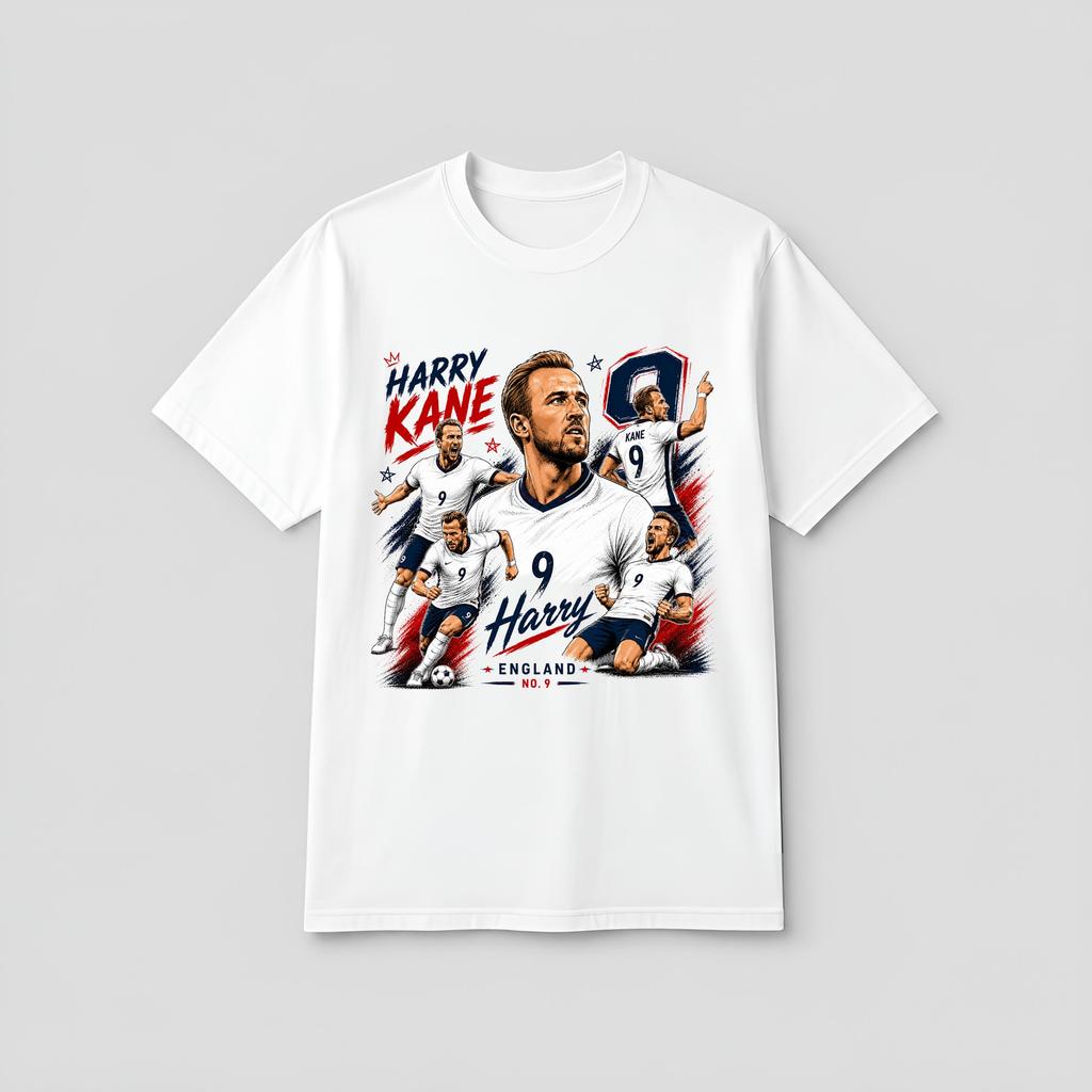 Harry Kane England No9 Vintage Collage Portrait T Shirt Retro Football Graphic Oversized Unisex Short Sleeve Tee Soccer Fan