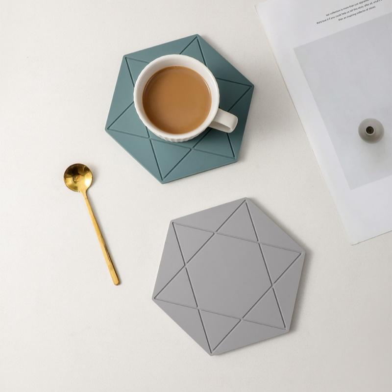 Solid Color Hexagonal Silicone Coasters Creative Simplicity Pentagram Heat Pad Household High Temperature Waterproof Oil Coaster