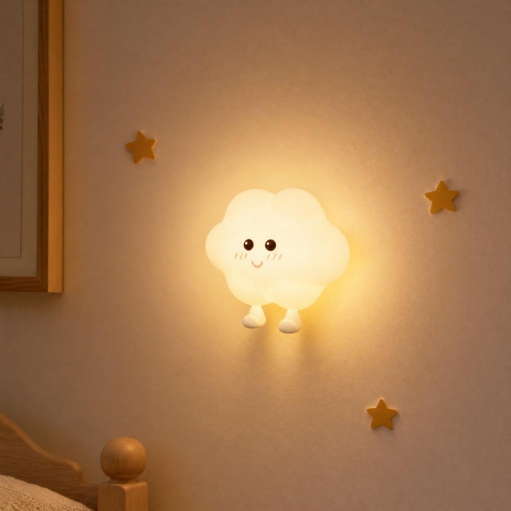 Silicone Magnetic Night Light with Star Moon Cloud Pattern, /Off Wall Lamp for Bedroom