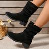 2024 Fashionable and Comfortable Women's Boots Autumn Round Toe New Solid Color Short Tube Thick Heel Sleeve Suede Fashion Boots