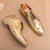 Spring Golden Shiny Men's Leather Shoes Fashion Designer Shoes Baroque Shoes Party Nightclub Designer Soft Sole Casual Flat Shoe