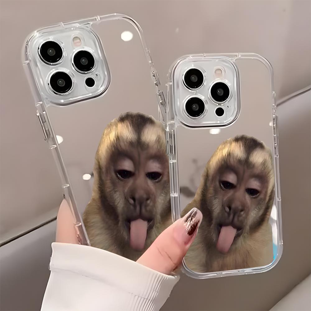 Funny Monkey Pattern Back Mirror Phone Case For iPhone 17 16 15 14 13 12 11 Pro Max 7 8 Plus Air X XR XS Soft Shockproof Cover