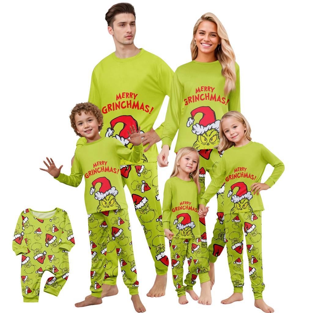 Print Cute Family Set Pajamas, Home Clothes, Family Set Long Sleeve Top Pants Set