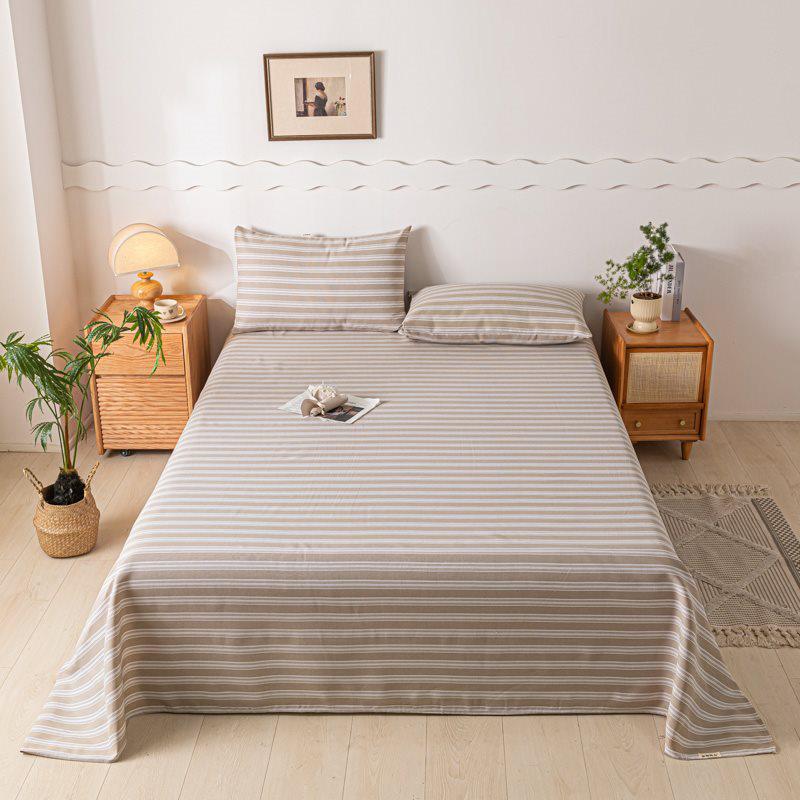 Striped Coarse Cloth Bed Sheet Set: Washable, Skin-Friendly, Cool Mat for Home & Dorm. Available In Single/Double Three-Piece Set.