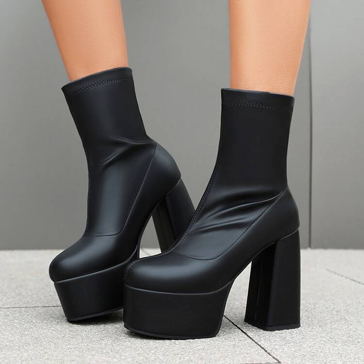 Jesień nowe wodoodporne stół Francuskie małe krótkie buty super wysoki obcas duże rozmiary buty gruba podeszwa kwadratowy nosek buty