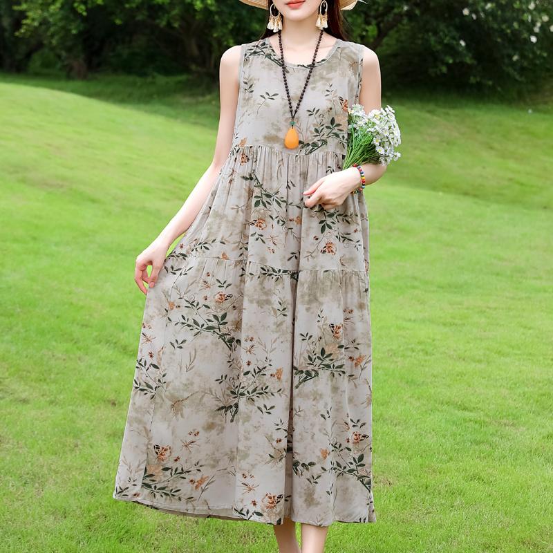 Vestido sin mangas de talla grande para mujer, vestidos largos casuales sueltos, ropa de verano vintage