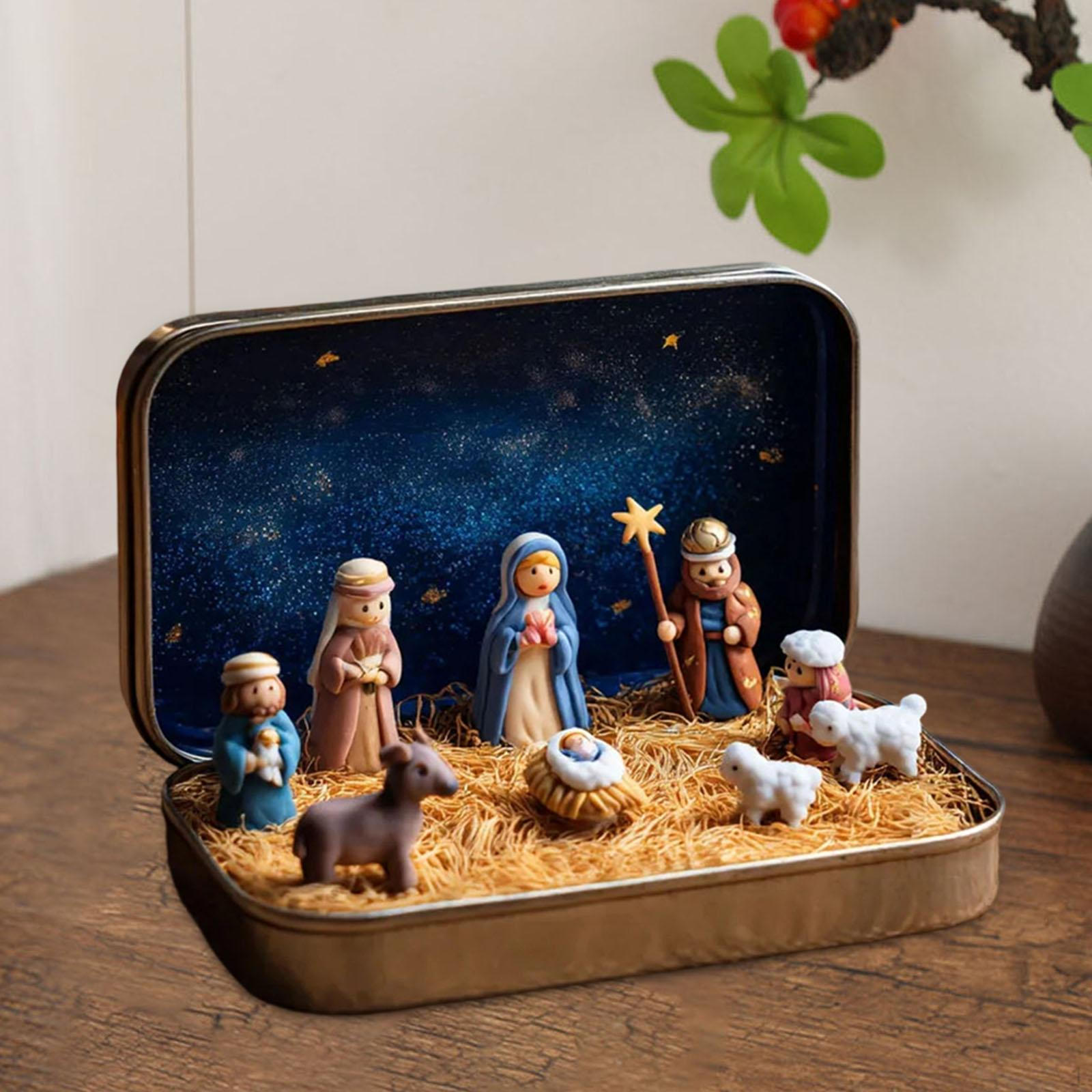 

Christmas Nativity Scene Figures Desktop Decorations Crafts Jesus Birth Decoration for Holiday