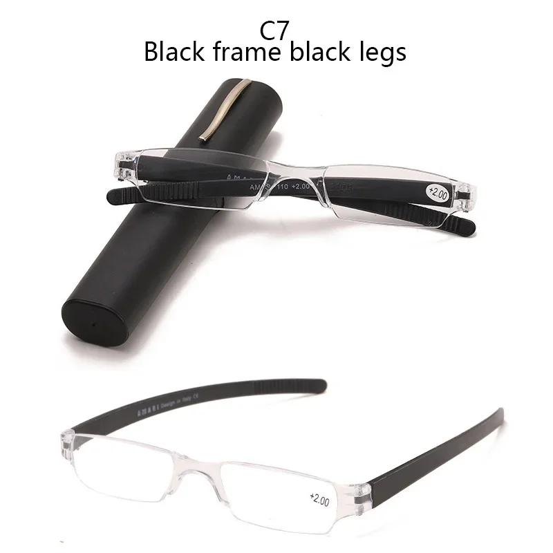 Men Reading Glasses Ultra-light Pen Holder Reading Glasses with Box Multi-color One-piece Plastic Presbyopic Glasses +1.0 To +4