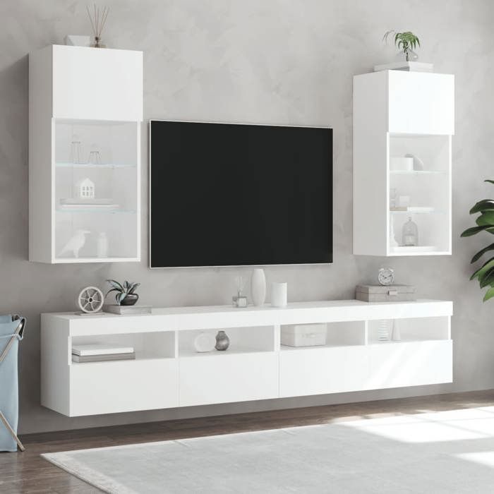 VidaXL Meuble TV avec Lumières LED, Armoire de Télévision Murale avec Rangement, Meuble Télé Suspendu Salon Salle de Séjour, 837043
