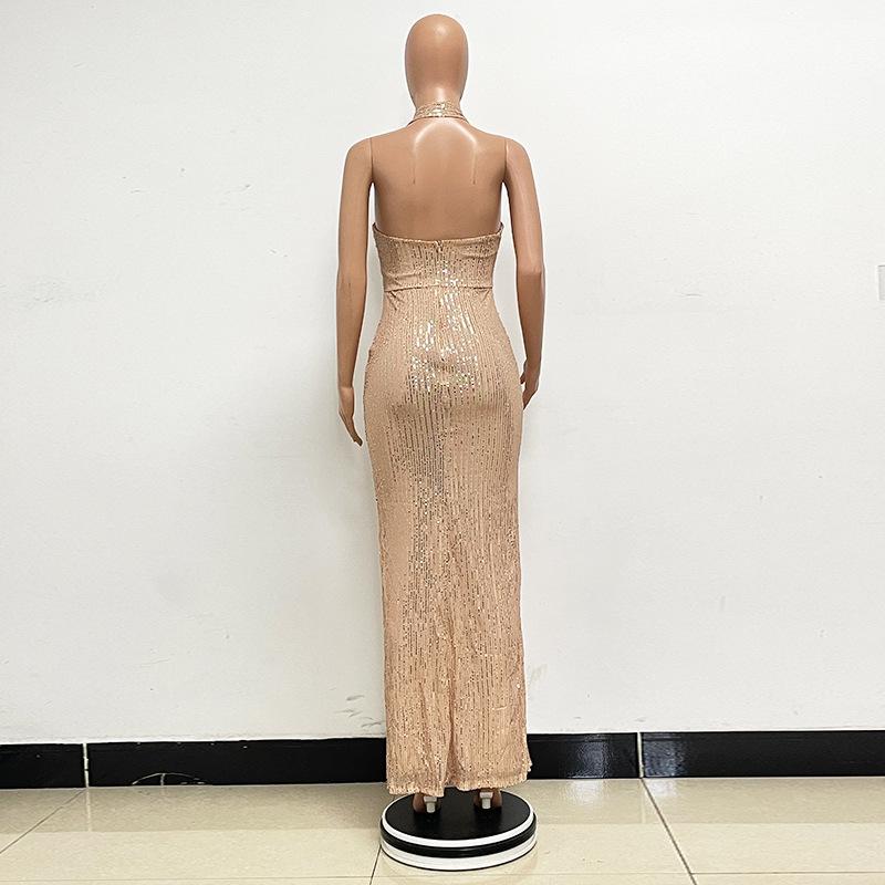 Halter Split Dress Sequins Temperament High Fashion Women