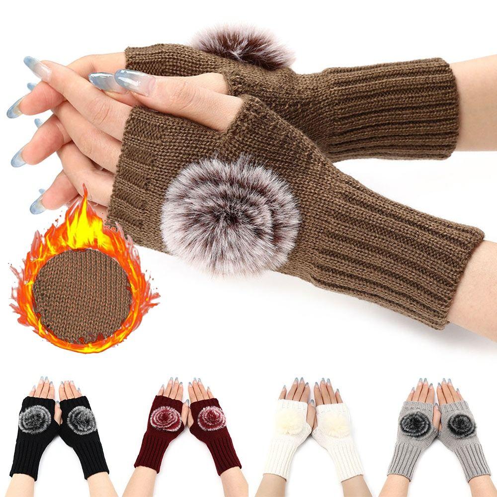 

Модные вязаные меховые шерстяные рукава без пальцев, короткие перчатки, теплые перчатки