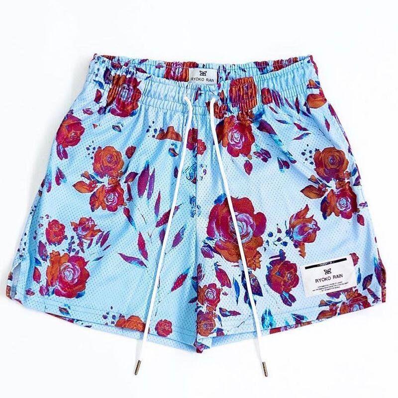 

Мужские ретро-шорты в американском уличном стиле Athleisure Sky Blue(Oil Painting Flowers) XL