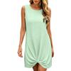 2026 European and American Women's Solid Color Casual Fashion Court Lock Round Neck Sleeveless Dress