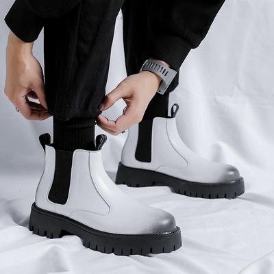 Winter Boots Luxury Brand White Pointed Toe Platform Chelsea Boots Men Leather Large Boots 38-46 High-quality Motorcycle Boots