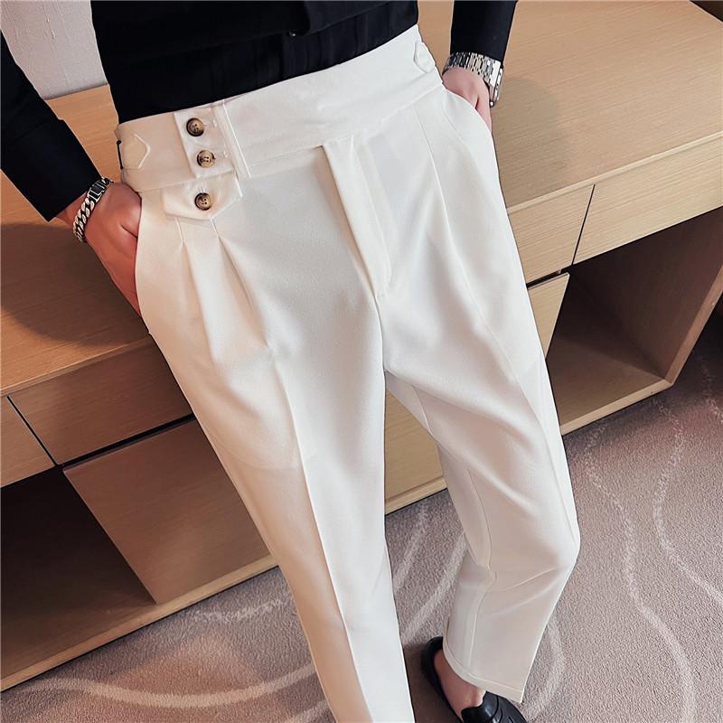 High Waist Men Suit Pants 2024 British Style Casual Dress Pants Men Slim  Fit Trousers  buy the best products in the Ayzeze online store