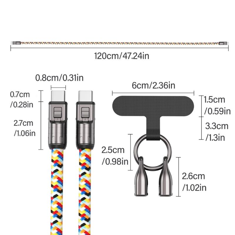 Portable Mobile Phone Lanyard PD240W Charging Cable, 2 in 1 USB Type C Data Cord Quick Charging Cable for Travel