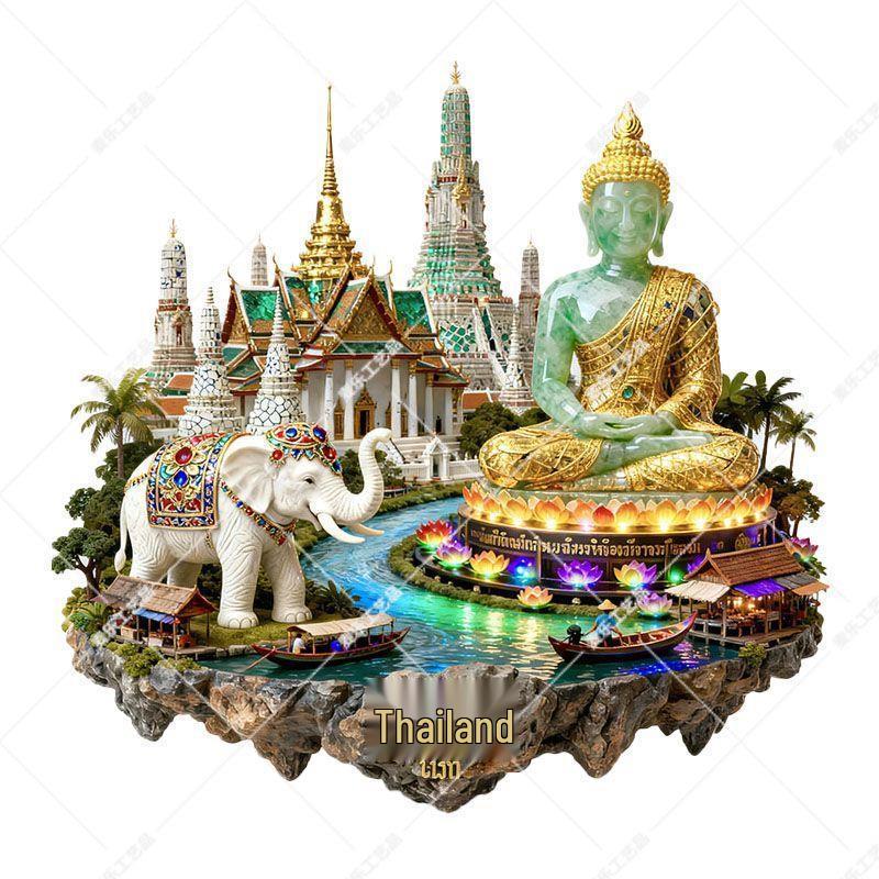 Embossed Metal Magnet: Bangkok Attractions Souvenir