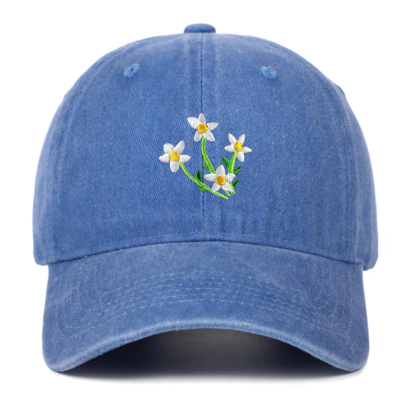 Korean 2025 Floral Embroidered Curved Brim Baseball Cap for Women - Sun Protection & Face Slimming Design