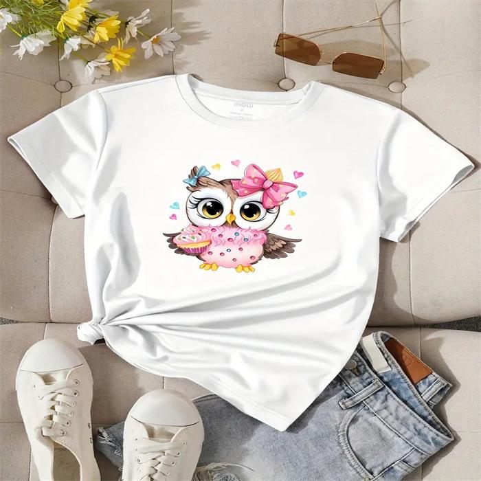 Top cu imprimeu de vară cu gât rotund, la modă, casual, drăguț, cu mâneci scurte, tricouri din bumbac pur pentru femei