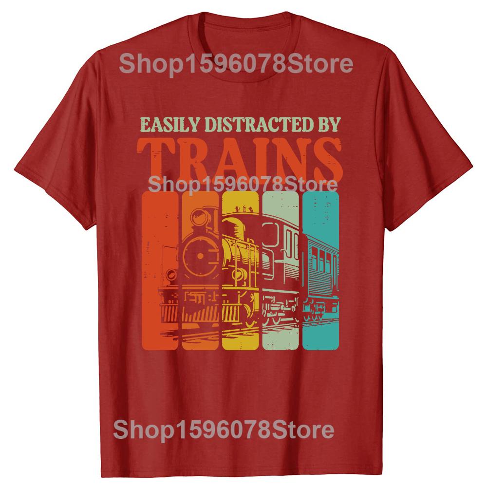 Vintage Easily Distracted By Trains Funny Graphic Tshirt Men Women Hip Hop Oversized T Shirt 100 Cotton Comfort Tshirts