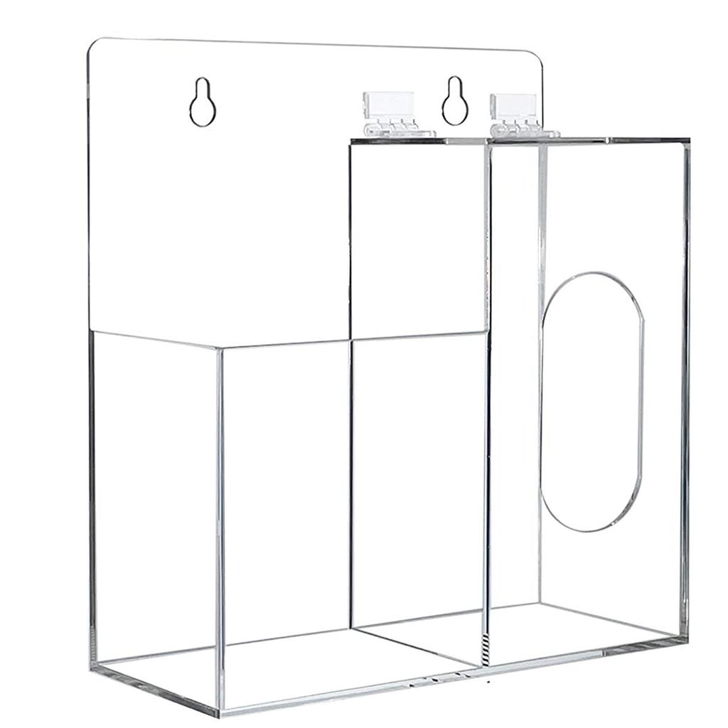 Acrylic Two Compartment Mask Dispenser Box With Hand Stand Transparent Hygiene Station