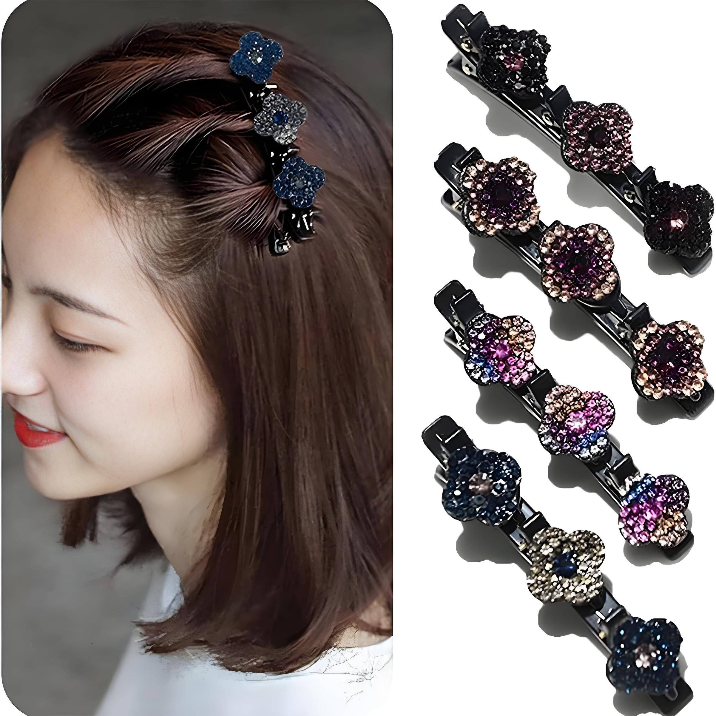 

Набор из 4 заколок для волос «Клевер» со стразами | Сверкающие аксессуары для волос с закрученным дизайном | Атласные и зажимы-«крокодильчики» для женщин и подростков