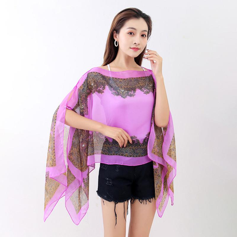 Beach Sun Protection Shawl Women Clothes Summer Beach Bikini Cover Up Loose Chiffon Blouse Shawl Scarf With Buttons