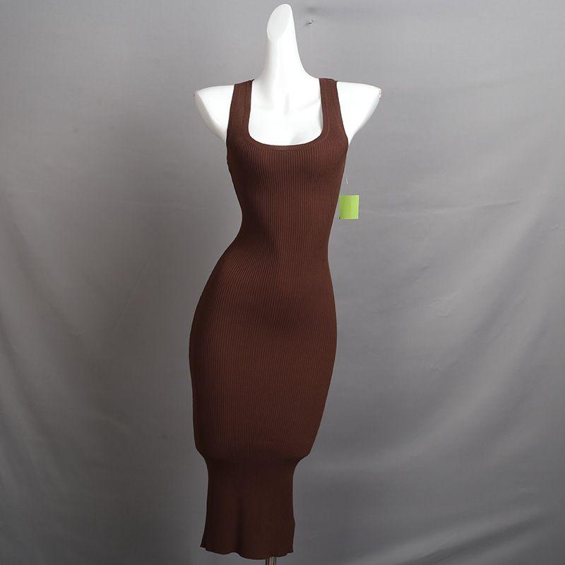 

Australian Brand Be Home Pure Desire Style U Collar Temperament Chest Emphasizing Knitted dress Women Spring and Autumn Slim fit Slimming Hip Skirt Dark brown M