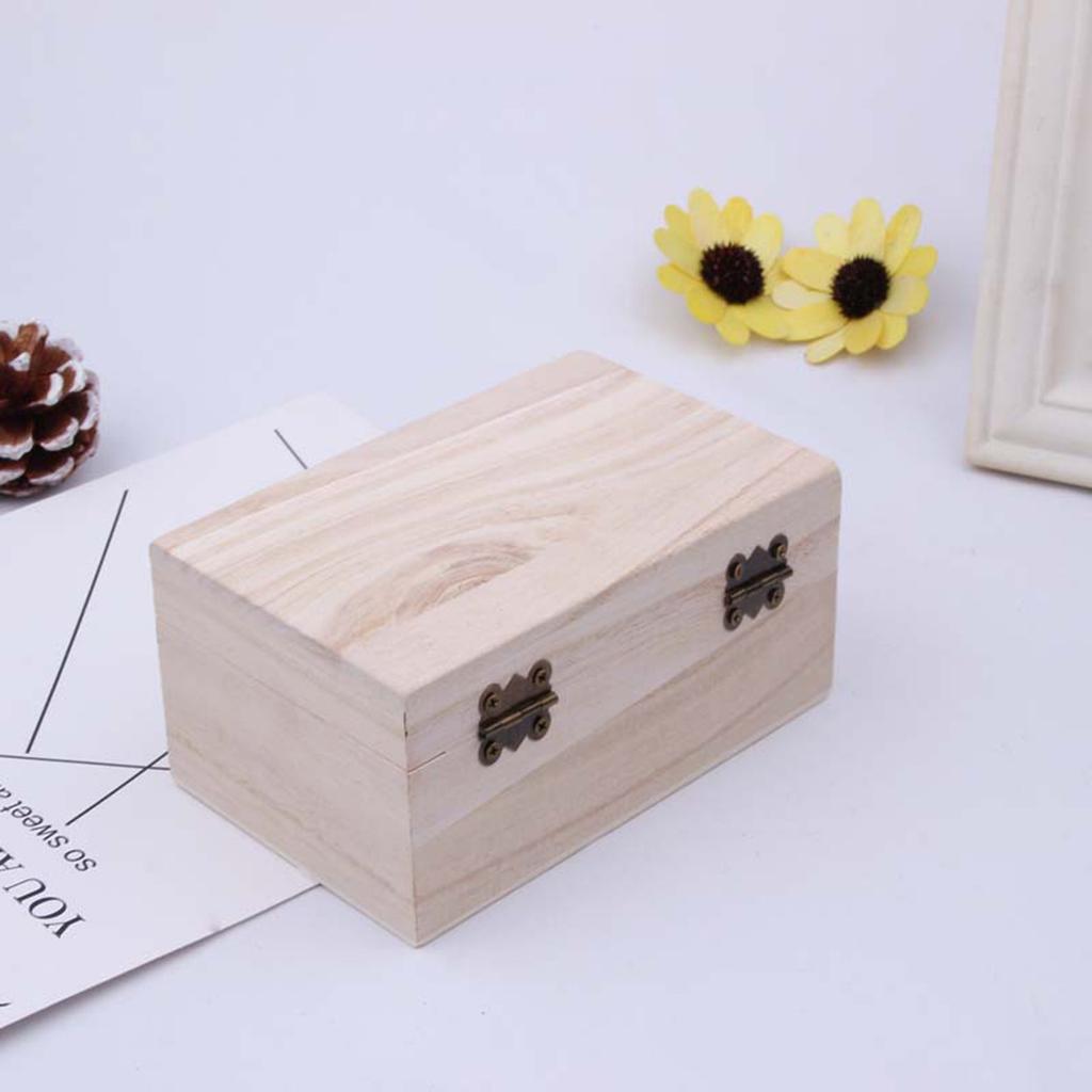 S/M/L Wooden Storage Box Plain Wood + Lid Multifunction Square Hinged Craft Gift Boxes For Home Supply Storage Decorations