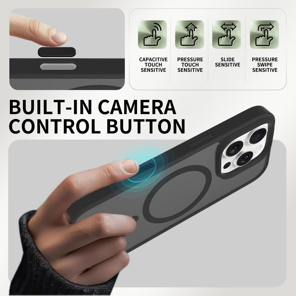Magnetic for Magsafe Mag Safe iPhone 16 Pro Max Plus Case with Sensitive Camera Control Capture Button Translucent Matte Black Phone Cover Accessories