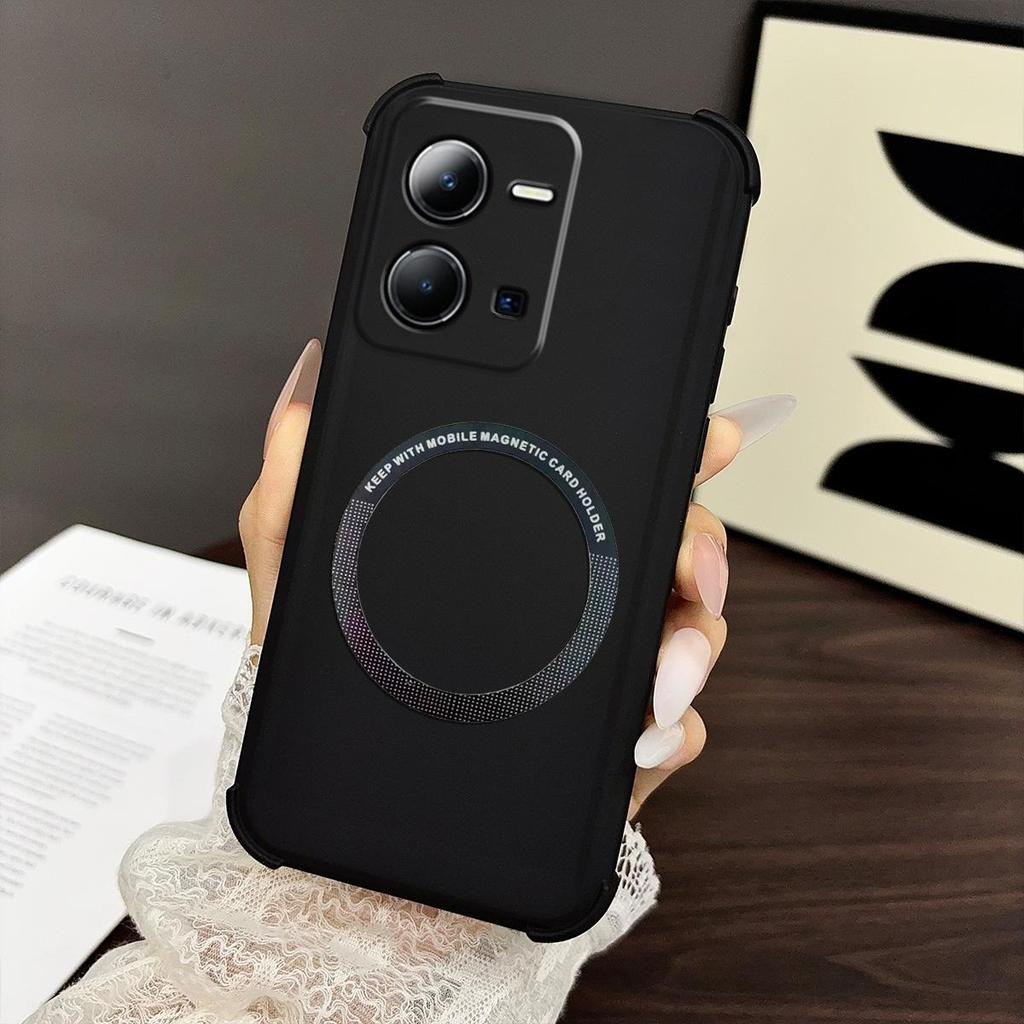 Case for Vivo Y35 Skin-Feel Matte Magnetic Casing 4-Corner Airbag Shockproof Bumper Cover